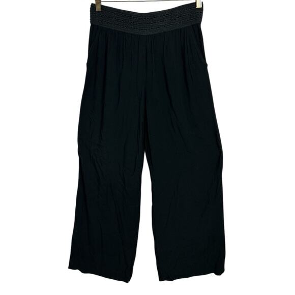Joe B Elastic Smocked Waist Wide Leg Black Pants Women's Size XL Rayon Boho - Picture 5 of 9